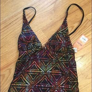 XS tankini swim top bathing suit Mudd black orange